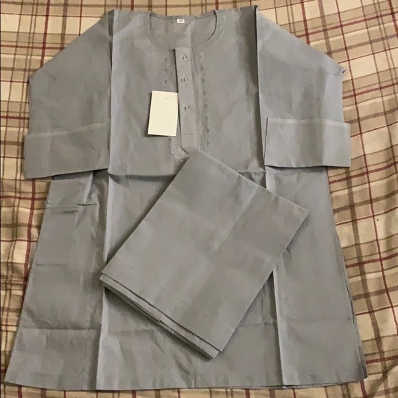 Grey embroidery  kurta pajama - Picture 2 of 2